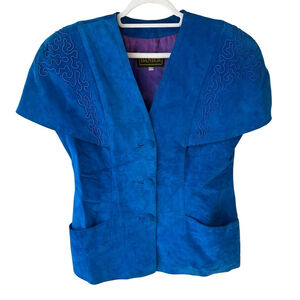 Danier Vintage 80s 90s Women's Vibrant Blue Faux Suede Blazer Size L Boho